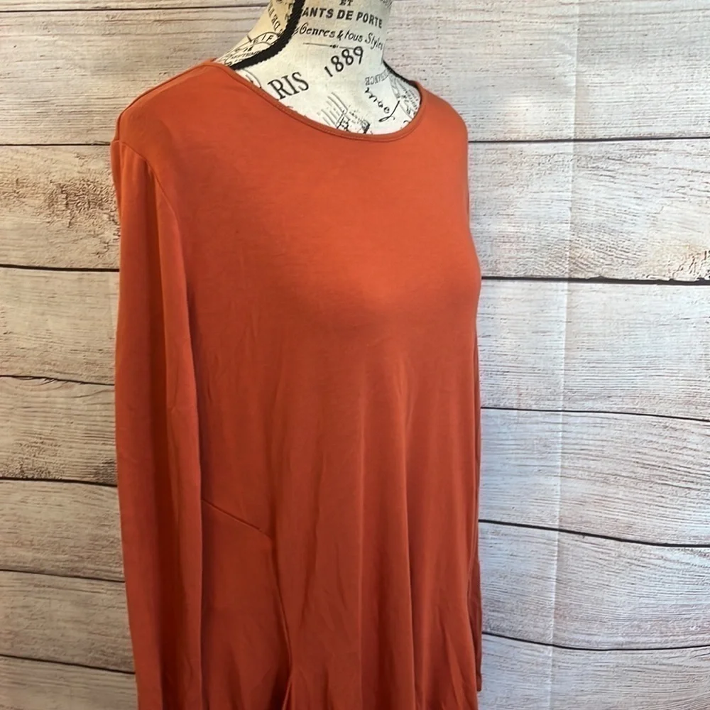 Betabrand Dress Travel Zip Pockets! Casual Long Sleeves Size Medium Pumpkin Silk